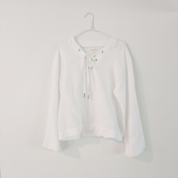 Anthropologie Tops - [Send Offers] Anthropologie • White Lace Up Top